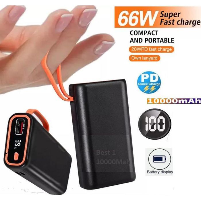 Best Power Bank 10000 mAh-66W QC3.0+PD USB-A/Lightning/Type-C -Quick charge led