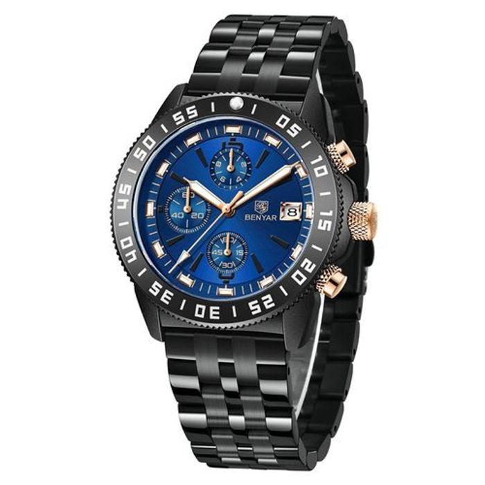 Benyar - Montre bracelet noir quartz pour hommes etanche chronographe - 38