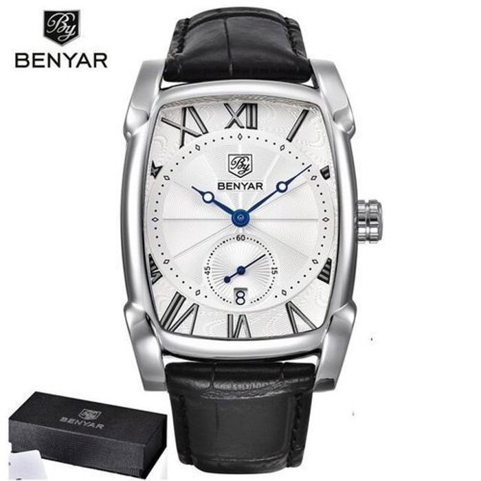 Montre - Benyar - BY-5114 - Cuir noir - Résistante à l'eau 3ATM - Chrono fonctionnel