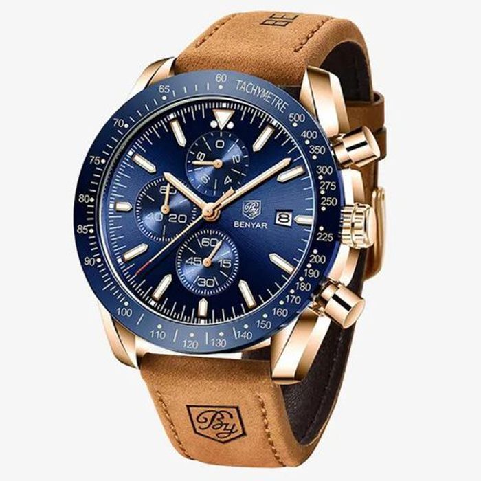 Montre - BENYAR - BY-5140M - Cuir Marron - Chronographe - Étanche 3ATM