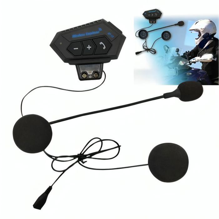 Casque de moto sans fil Bluetooth BT-12, double écouteur, appels Bluetooth et musique avec micro