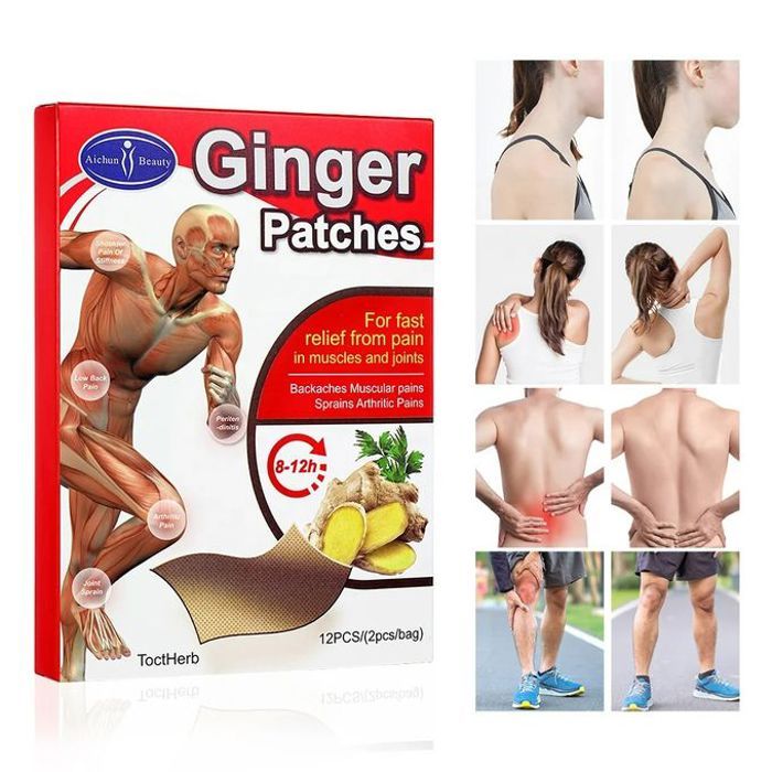 Patchs au gingembre - AICHUN BEAUTY - 12 pièces - Soulagement douleurs musculaires - Vegan - Multicolores + blush liquide