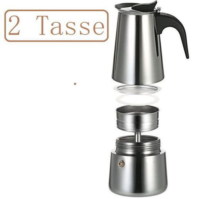 Cafetière espresso portable - GENERIC - Moka - Acier inoxydable - 2 tasses - Compatible tous feux