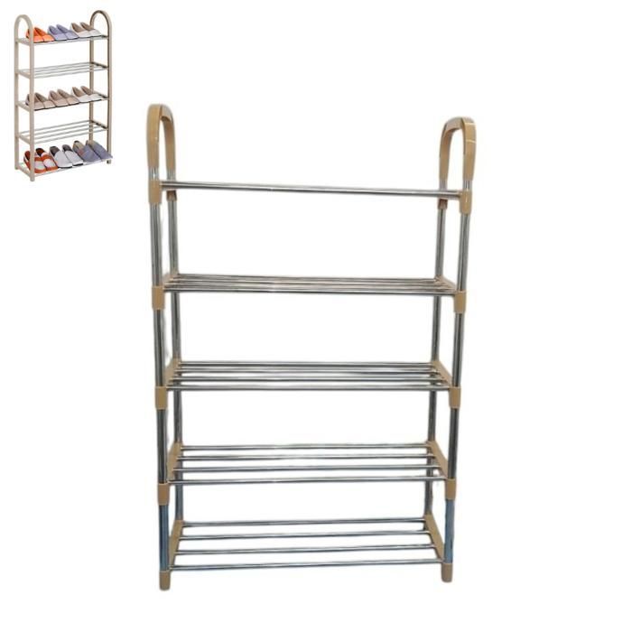 Etagère à chaussures - Élégance - 5 niveaux - Plastique et métal - Compact - Ajustable  (Couleur aléatoire)