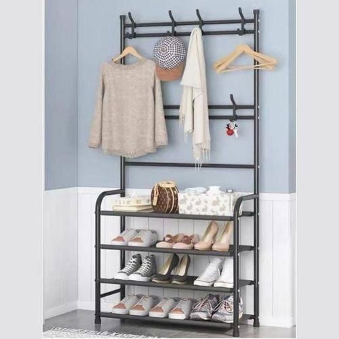 Porte-vêtements et chaussures  avec rangement à chaussures, Porte-manteau 
avec crochets , 4 niveaux