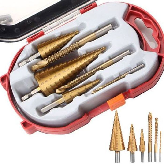 Set De 6 Forets Étagés Hss Revêtu De Titane, Jeu De Forets Centraux, Coupe-Trou