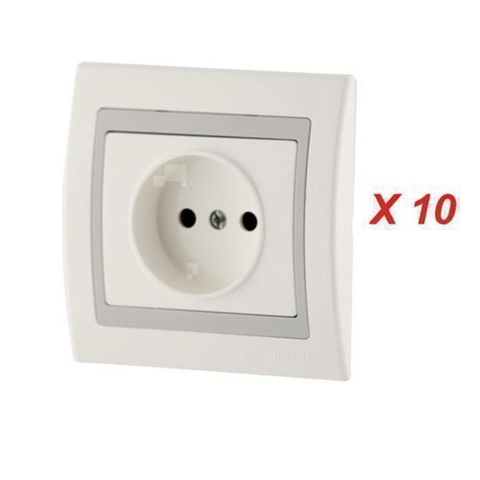 Interrupteur Prise De Courant - Jade - Pack de 10 - Encastrable - Résistant aux chocs - Blanc