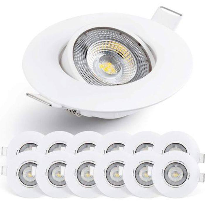 12 Spots Led Ronds 7 W Lumens/Blanche - Spot Encastrable Led Plat Blanc