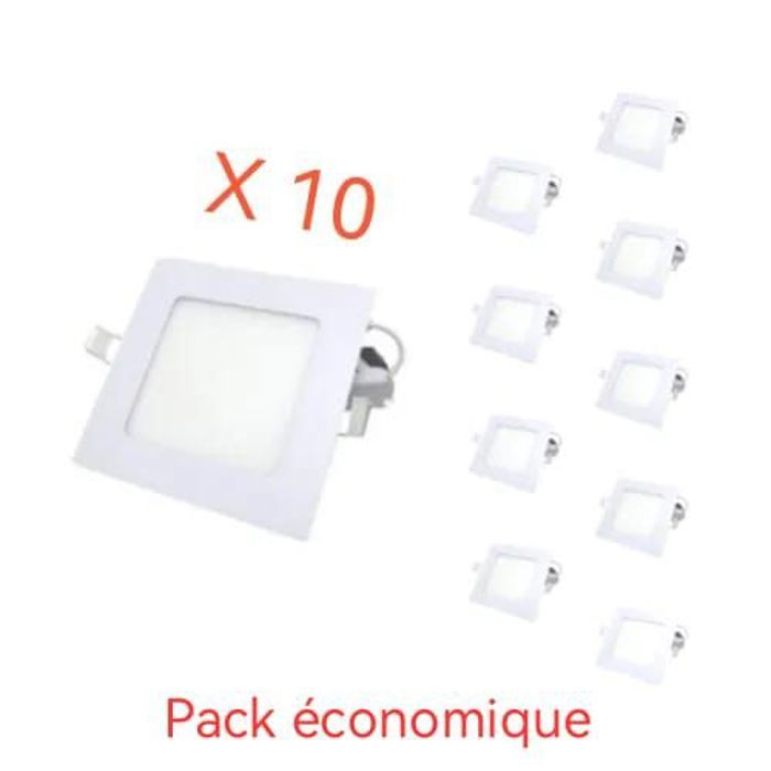 Pack 10 Lampe Panel Led Carre Slim Encastré Blanc 6500K