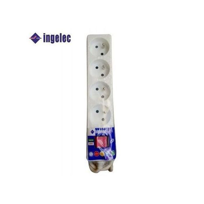 Injelec Rallonge Multi-Prises - 4 Ports 2P+Terre 1.5M - Blanc - 1714/1