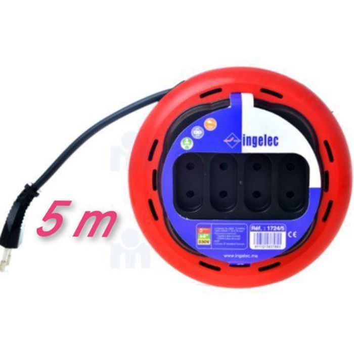 Injelec Multiprise - Rallonge - Enrouleur Domestique 4 Prises 2P 5M