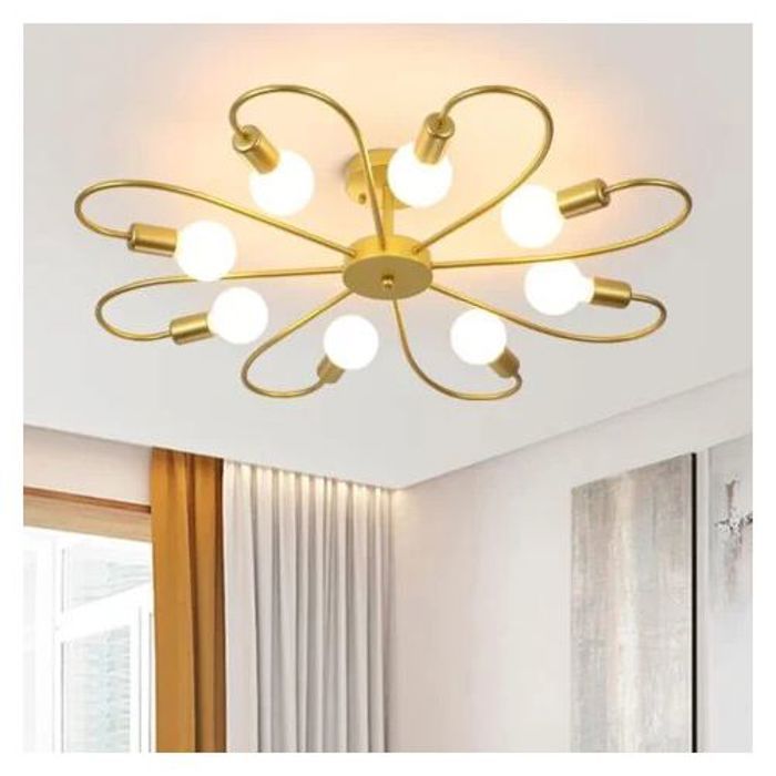 Marko Lustre Plafonnier 8 Têtes  Doré Tendance Pour Chambre Et Salon