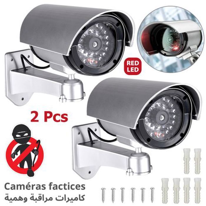 Dummy Faux Caméras de Surveillance avec lumières LED clignotantes - Pack de 2Pcs