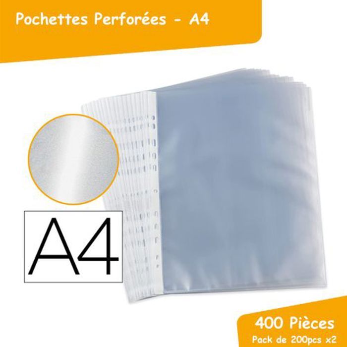 Pochettes perforées transparentes A4 400 Pièces - (2 pack de 200pcs)