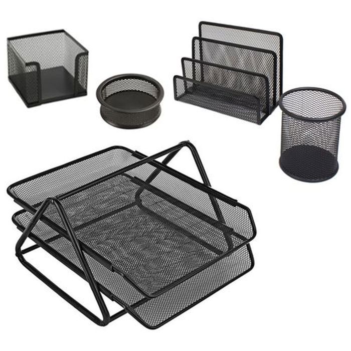 Ensemble Rangements et Organiseurs de Bureau en Métal Noir - 5 PCS