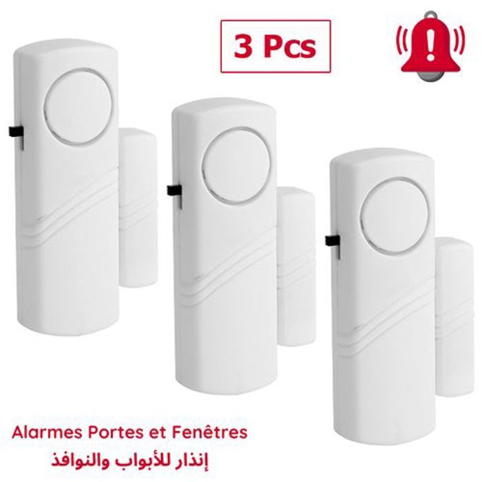 Alarme Détecteur d'ouverture de portes et fenêtres - Pack 3Pcs