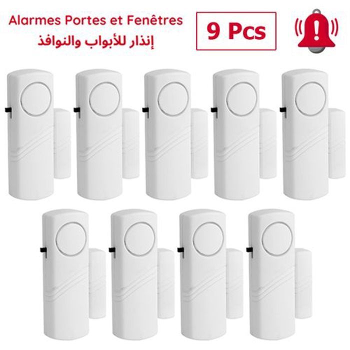 Alarme Détecteur d'ouverture de portes et fenêtres - Pack 9Pcs
