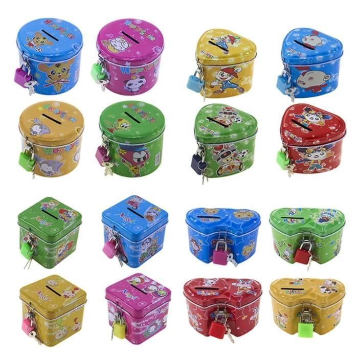 Boîte d’épargne ronde avec clé et serrure, idéale pour économiser (Couleur aléatoire)