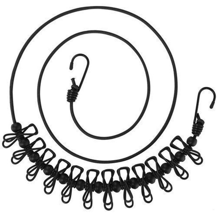 corde à linge élastique avec 12 pinces à linge antidérapantes pour extérieur, camping