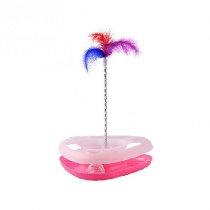 Plateau tournant amovible en forme de plume de printemps pour chat rose