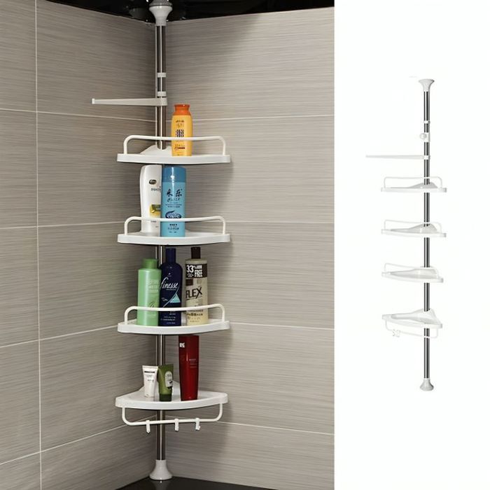 Étagère d'angle - MARQUE - Télescopique - 4 niveaux - 16kg - Inox