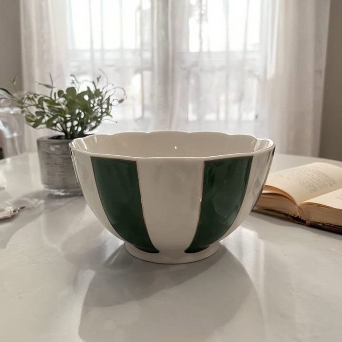 Bol en porcelaine - Haute Qualité - 23cm - Bordure dorée - Couleur verte - Élégant