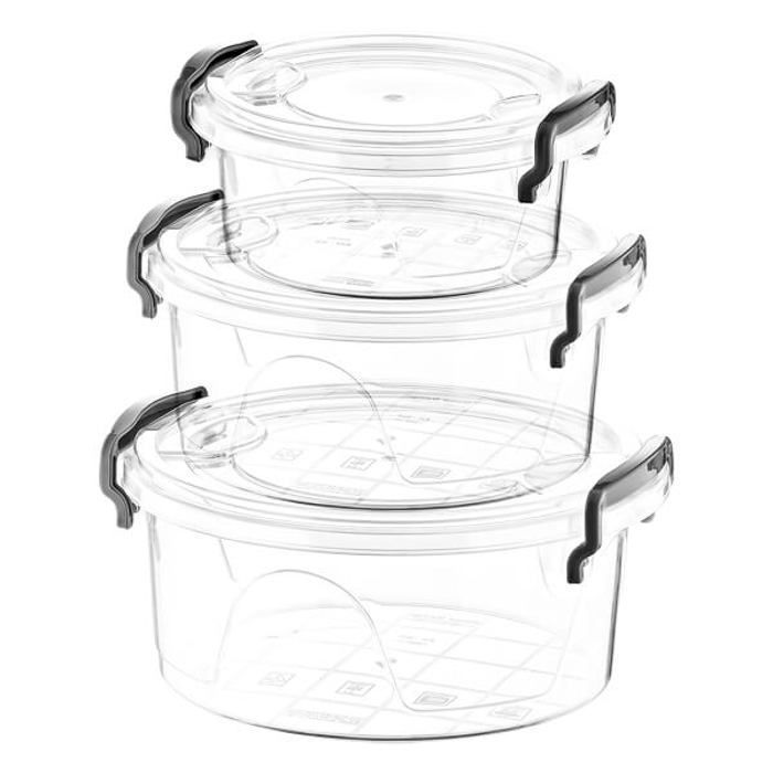 Set 3 boîtes de stockage saga rondes 1L/850ML/250ML