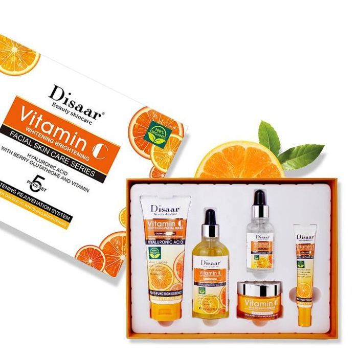Pack soins visage à la vitamine C et acide hyaluronique, soins de la peau, éclaircissant, hydratant