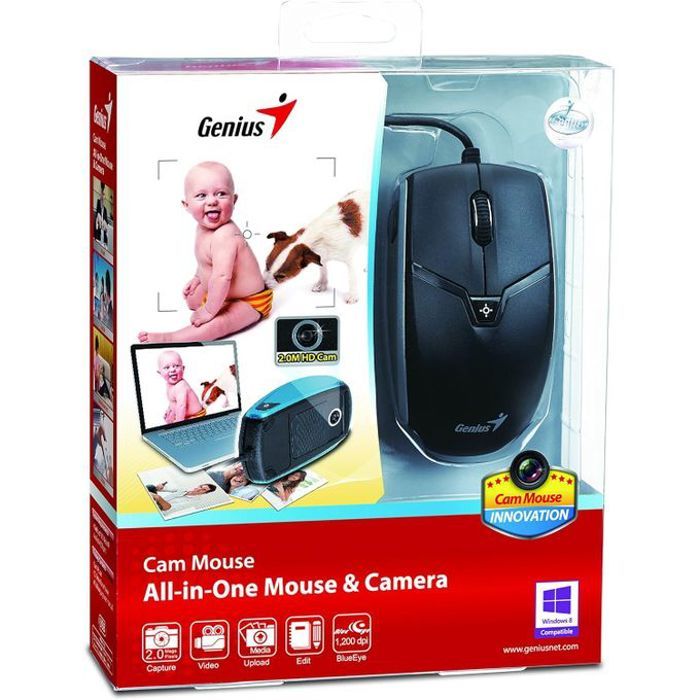 Genius Souris avec caméra HD 720p intégrée de 2,0 m pour prendre des photos instantanées et scanner le code QR_x000D_