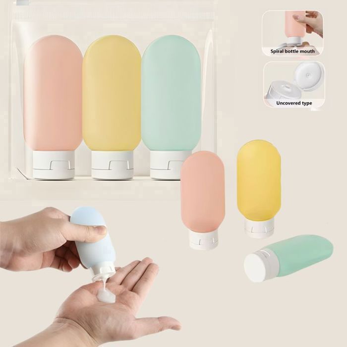 Bouteille de Voyage en Silicone Anti-Fuite – Ensemble de 3 Pièces, Idéale pour Voyage d'Affaires et Toilettes Quotidiennes