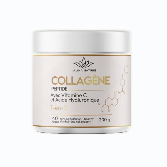 pure Collagène Bovin Hydrolysé  ( Bovin ) + Vitamine C + Acide Hyaluronique 200g - 40 serving