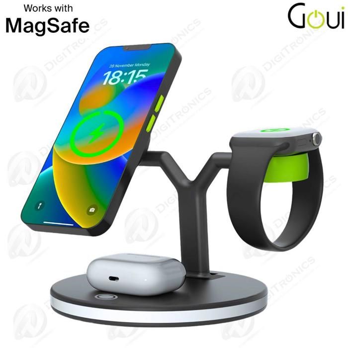 DOCK-Y 3-in-1 Chargeur Sans Fil Rapide PD ou QC3.0 Compatible avec Apple Watch, MagSafe et AirPods - G-3IN1WIRE-3A