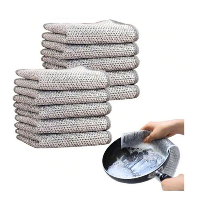 Pack de 10 Chiffons à vaisselle en fil métallique polyvalents pour humides et secs