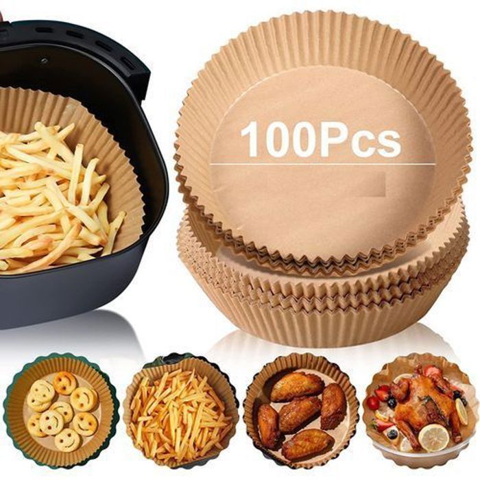 Pack 100 Pieces Papier Cuisson Pour Air Fryer Prédécoupé en Forme Rond