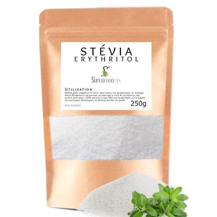 STEVIA ERYTHRITOL POUDRE 100% NATUREL - CONVIENT REGIME IG BAS / DIABETIQUE - 250g