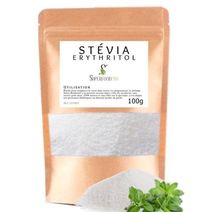 STEVIA ERYTHRITOL POUDRE 100% NATUREL - CONVIENT REGIME IG BAS / DIABETIQUE - 100g