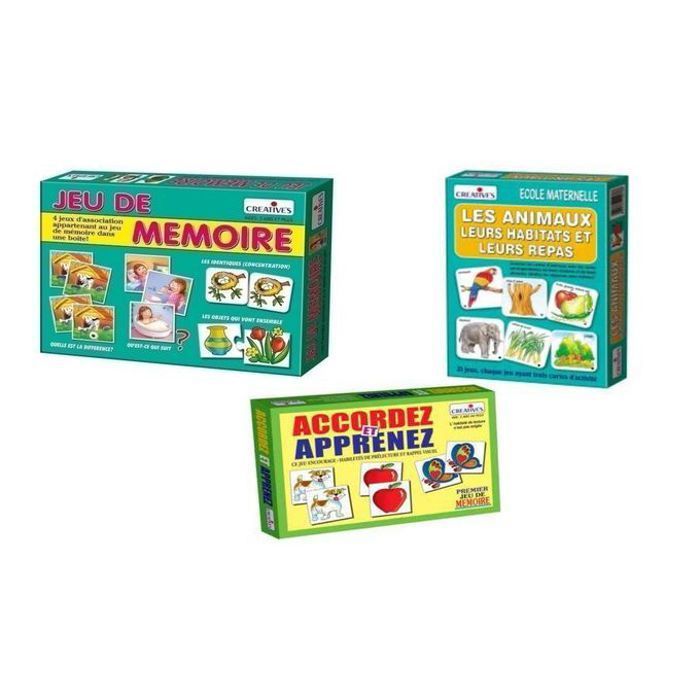 Jeu éducatif - CRÉATIVES - Pack 3 JEUX EDUCATIFS ET DE MEMORISATION - Multicolore - 1 joueur ou plus - Dès 3 ans