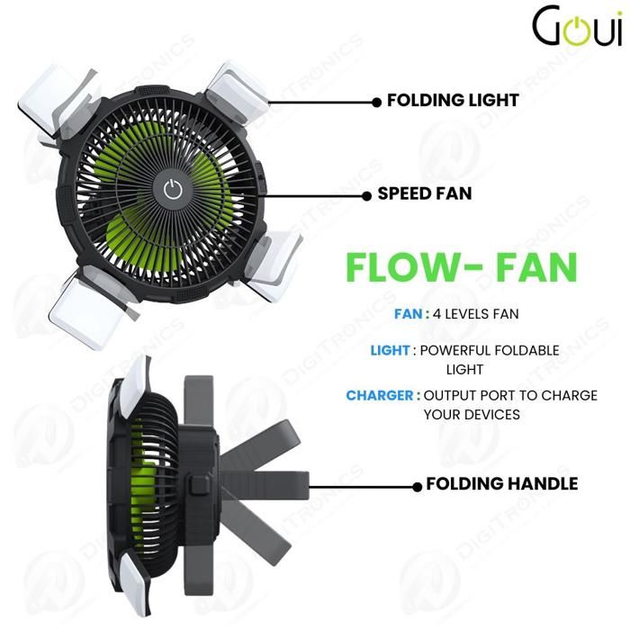 FLOW Ventilateur Multifonctionnel Avec Lumière 8,000 mAh Autonomie 6-25 Heures - G-FANLIGHT-K