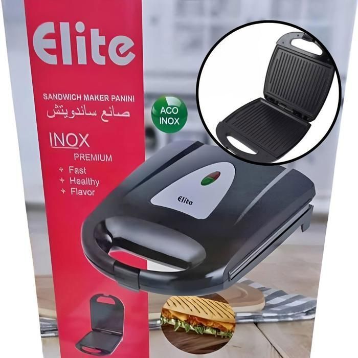 Grill / Grille-sandwich - ELITE - SJ-911 - Inox - 1400W - Revêtement antiadhésif