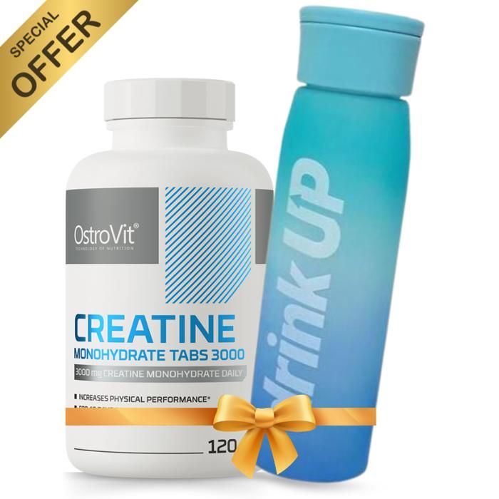 Pack Creatine Monohydrate TABS 3000 120 Tabs + Bouteille d'Eau Drink Up