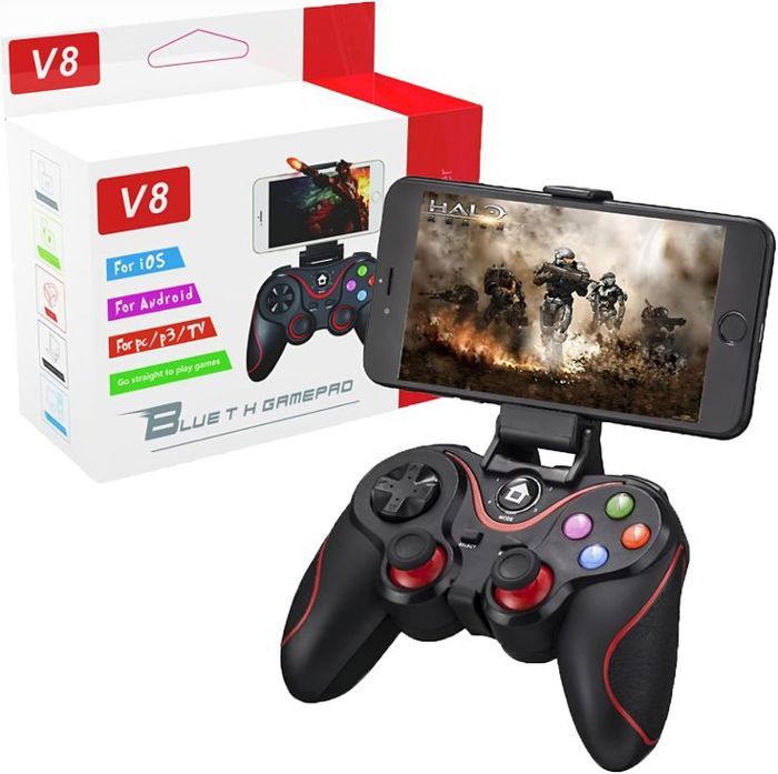 Manette de jeu sans fil V8 - Compatible PC/iPhone/Android/PS3 - Bluetooth 4.0 - Double Vibration - Ergonomique