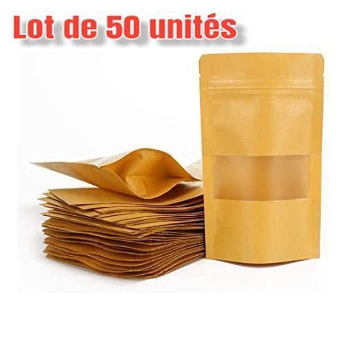 PACK De 50  Doypack Kraft avec fenêtre Transparente - 20cm*30cm