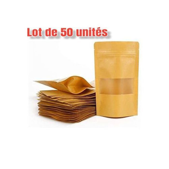 50 pcs Papier Kraft Sac Stand Up Zip Lock d'emballage 10*15cm