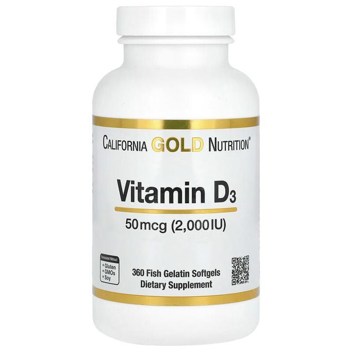 Vitamin D3, 50 mcg 2000 IU, 360 Gelatin de poisson Softgels
