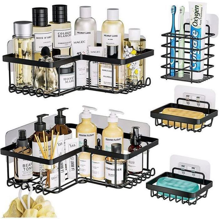 Étagère de rangement - Organisateur d'angle - Acier inoxydable - Installation sans perçage - 18 kg de capacité