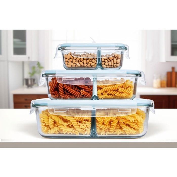 Ensemble de boîtes en verre - AYA HOME - Pyrex - 3 compartiments - Four - 22cm/20cm/17cm