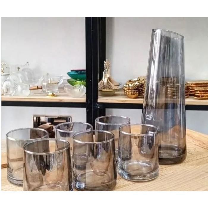 Set de carafe et verres - Cristal - Gris transparent - 1L - 6 pièces - Design élégant