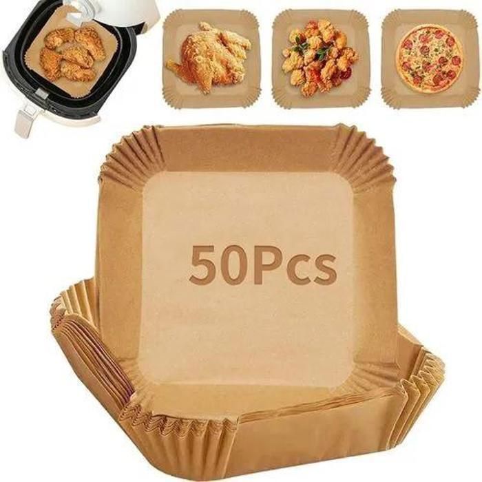 PAPIER CUISSON POUR AIR FRYER  -PAPIER SULFIRISE  CARRES ANTIHADESIFS 50 PIECES