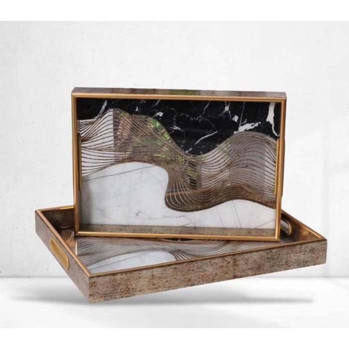 Ensemble 2 Plateaux de Service - AYA HOME - Rectangulaire - Bois et Pexiglace - Résistant - Élégant