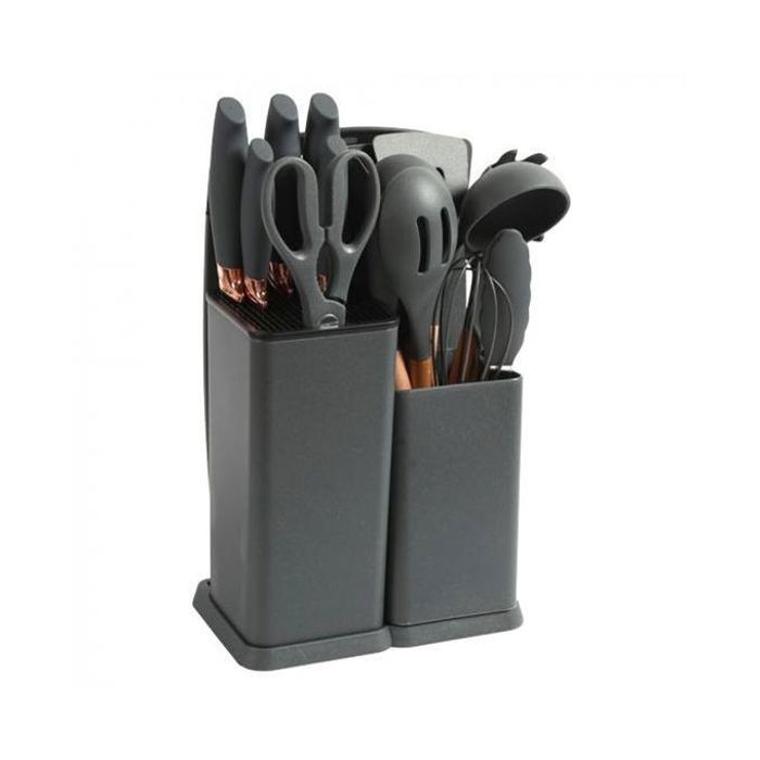 Set d'ustensiles de cuisine 19 Pcs - Couteaux Ciseaux Spatules Planche à découper